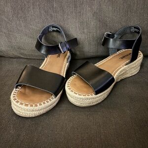 Women’s Black Espadrille Platform Sandals with Ankle Strap - whitemt.